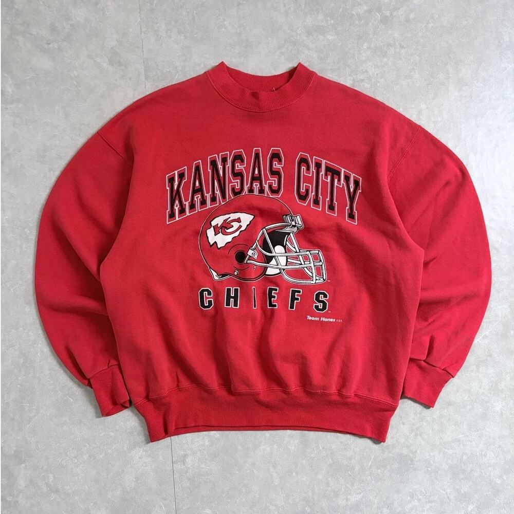 90s Vintage Kansas City Chiefs Helmet Red Crewneck -XL